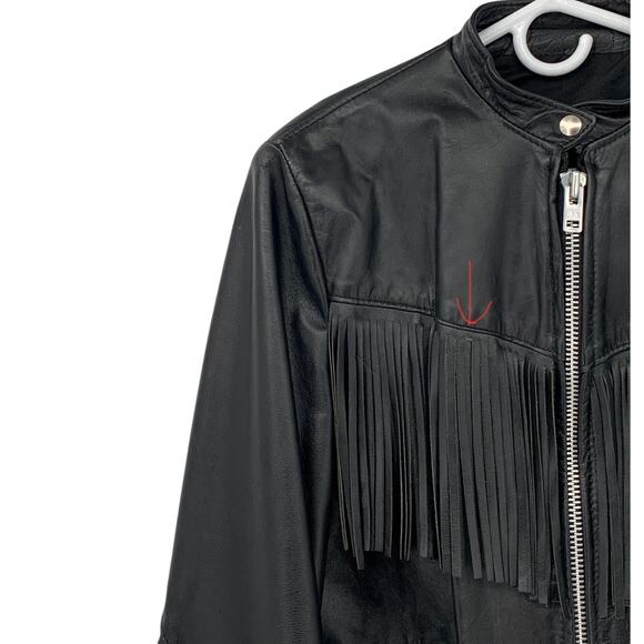 Vintage Black Leather Fringe Motorcycle Biker Jacket Women's Med - Picture 7 of 16